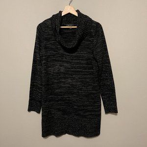 AB Studio Cowl Neck Mini Sweater Dress, Marled Black, L